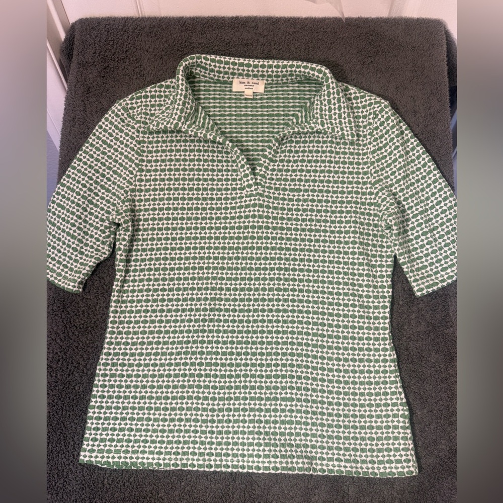 Kim & Cami Women's Green and White ‎ Shirt